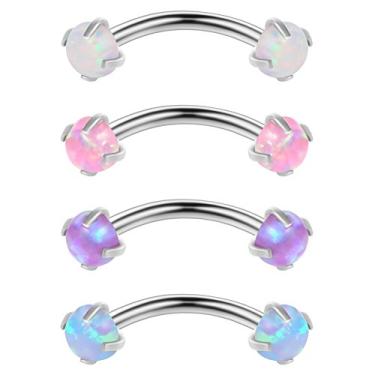 Imagem de Ruifan 16G 3 mm opala roscada internamente barra curva sobrancelha lábio tragus piercing joia 4 peças, Aço inoxidável, Opala sintética,