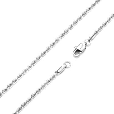 Imagem de AmyRT Joias 3 mm Corrente de cabo de aço de titânio colares de prata para mulheres 40 a 76 cm, 16 in, Aço inoxidável, Sem Pedra Preciosa