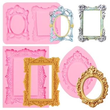 Imagem de Molde de fondant para moldura fotográfica, 3 peças, molduras de silicone, moldes vintage para decoração de bolos, enfeite de cupcake de doces, artesanato de argila de polímero, resina epóxi