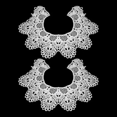 Imagem de pson 2 apliques de colarinho bordado redondo, aplique de acabamento de renda ondulada branca, decoração de pescoço costurado para confecção de vestidos faça você mesmo, reparo de roupas e projetos de