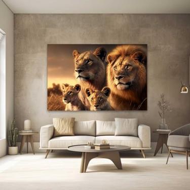 Imagem de Quadros Decorativos para Quarto Sala 90x60 Família de Leão Leões Filhote Grande Escritório Hall