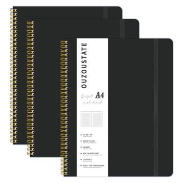 Imagem de Ouzoustate Caderno quadriculado de 21,6 cm x 28 cm, caderno de papel quadriculado preto A4, capa dura, pautado na faculdade, para trabalho, 120 páginas, 100 g/m², diário de escrita espiral grande