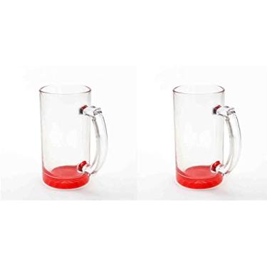 Imagem de 2 peças de vidro transparente transparente em branco de cerveja 473 g. Caneca vermelha gradiente inferior impressão por sublimação revestida por transferência de calor