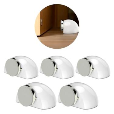 Imagem de Trava Porta Kit 5 Prendedores De Porta Magnético Batentes De Porta Branco Com Adesivo Dupla Face 3M Sem Perfuração Prende Porta Fixador de Porta Travas Magnética