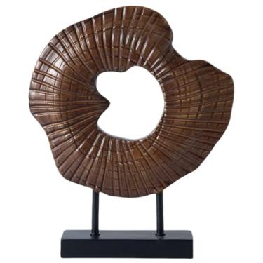 Imagem de CECKQUE Decoração exclusiva de esculturas Wabi Sabi, objetos decorativos neutros envelhecidos para sala de estar, lareira, cornija, mesa de entrada, itens de decoração de casa (grão de madeira)