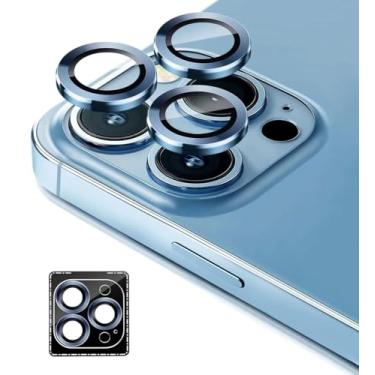 Imagem de Waillynice Capa protetora de lente de câmera de vidro temperado de titânio para iPhone 16 Pro Max 6 Plus 13 12 16plus 15Pro 14Pro Acessórios de telefone (azul, para iPhone 15)