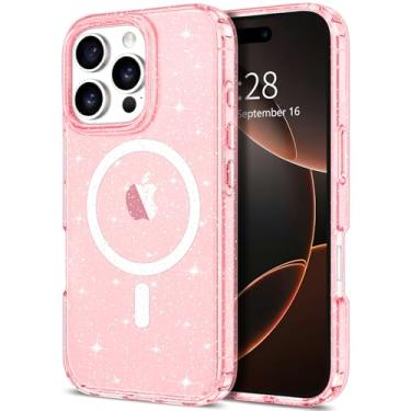 Imagem de Hython Capa para iPhone 16 Pro Max com Purpurina, Glitter Transparente, Brilhante, Proteção Total do Corpo, Compatível com Acessórios MagSafe, TPU Macio, Ajuste Fino, À Prova de Choque, Unissex