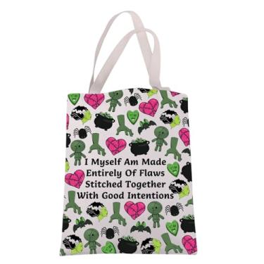 Imagem de JXGZSO Presente inspirado no filme de terror Frankenstein Bride Tote Bag Green Monster Gift Bolsa de ombro filme assustador, I Myself Am Made, Large