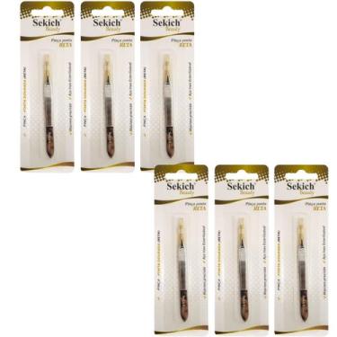 Imagem de Kit 6 Pinça Aço Inox Ponta Dourada Reta 1305 - Sekich