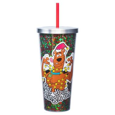 Imagem de Spoontiques - Copo de acrílico preenchido com glitter - Copo de glitter com canudo - 590 ml - Tampa de bloqueio de aço inoxidável com canudo - Isolamento de parede dupla - Sem BPA - Copo de glitter de