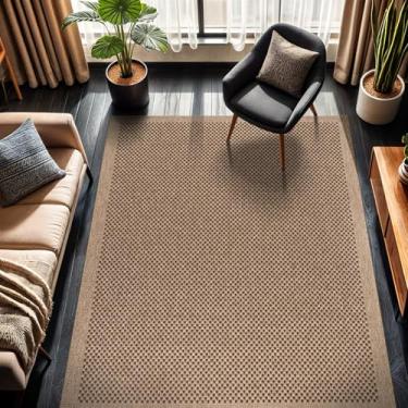 Imagem de CAMILSON Tapete de juta fácil 15 x 23, tapetes de área de fibra de cor natural para sala de estar, pátio e cozinha, design de sisal boêmio, fácil de limpar, lavável tapete externo Alfombras para(6 x 9