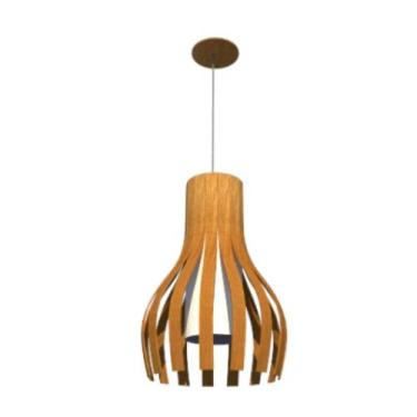 Imagem de Lustre Pendente Ripado 34cm 1xE27 Em Madeira - FOXLustres, Freijó