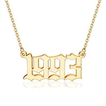 Imagem de Colar M Mooham para mulheres, folheado a ouro 18 quilates, com pingente de ano de nascimento em inglês antigo, presente de joia para aniversário feminino, 1970-2021