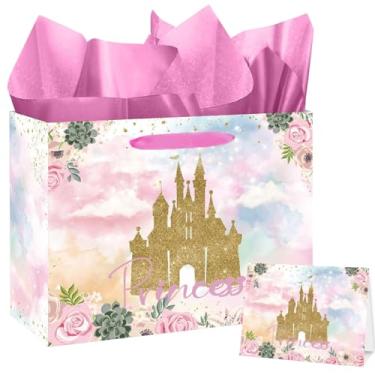 Imagem de Bolsa grande de presente de princesa, castelo de princesa, com papel de seda e cartões de felicitações, sacos de presentes de princesa, príncipe, princesa, príncipe, príncipe, presente, decoração de