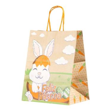 Imagem de Kit 10 Sacolas Kraft Para Ovos De Páscoa Cenoura 20X15X25Cm