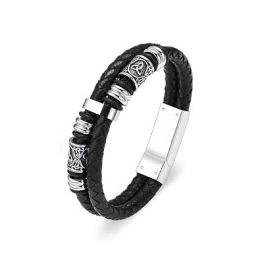Imagem de zeqingjw Pulseira de urna para cinzas para homens viking martelo de Thor pulseira de cremação pulseira de lembrança de cinzas pulseira trançada de couro pulseira de cinza urna joia para um ente