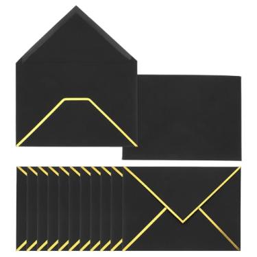 Imagem de PATIKIL Pacote com 60 envelopes A7, envelopes de dia dos namorados com aba em V de 5 x 17 cm com borda dourada para escritório, convites de cartão de casamento, presente de festa de formatura, preto