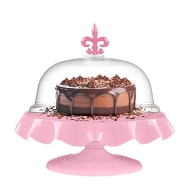Imagem de Boleira Com Cúpula - Bandeja Para Bolo e Doces - Beva, Rosa Bebe