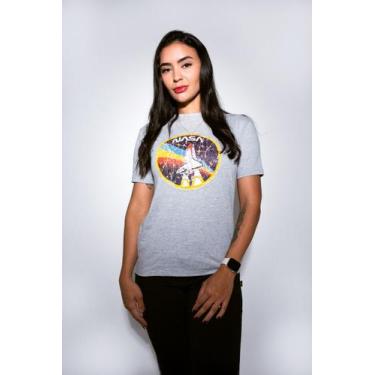 Imagem de Camiseta Nasa Foguete Adulto - Glev.Conceito, G, Cinza claro