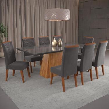 Imagem de Mesa de Jantar 8 Lugares Barth com Vidro Mel/Grafite - Viero Móveis, C