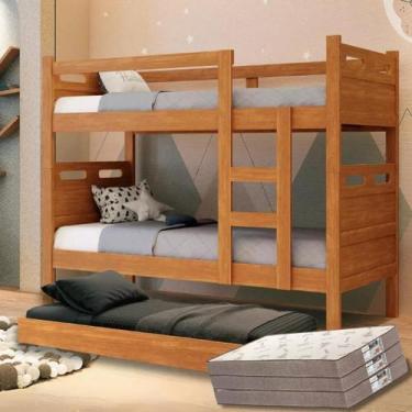 Imagem de Beliche Jaspe Treliche Triliche com Cama Auxiliar e 03 Colchões D33 - 