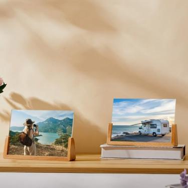 Imagem de LAKNUY Porta-retrato rústico 10 x 15 cm, conjunto de 2 molduras de madeira com base, duas faces em forma de U, capas de acrílico de alta definição, suporte de menu, sinalização, suporte de cartão para