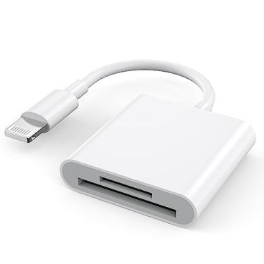 Imagem de Leitor de cartão SD para câmera de iPhone iPad, [certificado Apple MFi] Dual Slot Lightning para cartão SD/TF adaptador de leitor de cartão de memória para iPhone 14/13/12/11/X/XS/XR/8/7 iPad,