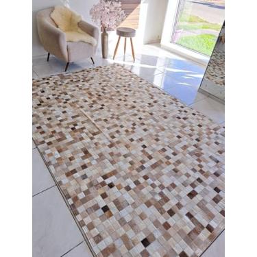 Imagem de Tapet De Couro Quadriculado Natural Bovino 2,00 x 1,50 m (Champanhe Mesclado)