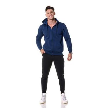 Imagem de Moletom Masculino Azul Marinho com Zíper e Bolso Canguru - CHIELLA., P