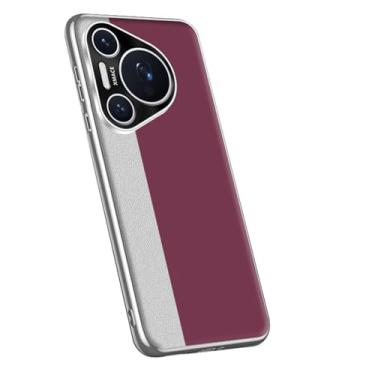 Imagem de LYJSMGZ Capa minimalista para Huawei Pura 70 Ultra/70 Pro/70 Pro+/70, capa de couro com bloqueio de cor revestida com proteção da câmera, capa antiqueda, vermelha, 70 Ultra