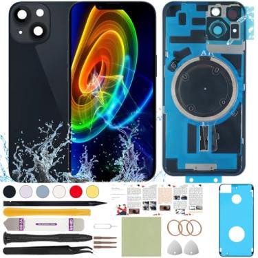 Imagem de ReuWeu Substituição da capa traseira de vidro compatível com iPhone 14 Plus todas as operadoras de 6,7 polegadas + placa pré-instalada e moldura da câmera + ferramentas profissionais (meia-noite)