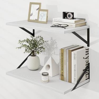 Imagem de Prateleiras flutuantes profundas para parede, de madeira branca, prateleira flutuante grande, 30 x 61 cm, conjunto de 2 para estante de livros, sala de estar, quarto, casa, escritório, banheiro
