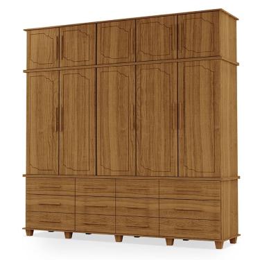 Imagem de Guarda Roupa Roupeiro Casal Berlim 5 Portas 12 Gavetas com Maleiro Carvalho New Luapa