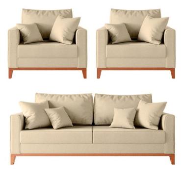 Imagem de Kit Sofá 2 Lugares e 2 Poltronas Beny com Base de Madeira - Móveis Rop