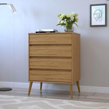 Imagem de Cômoda 4 Gavetas Pés Palitos Em Madeira Maciça