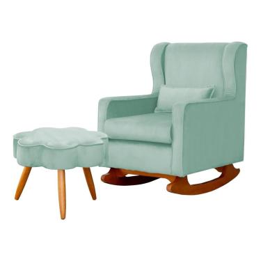 Imagem de Poltrona c/ Puff Balanço Amamentação Aurora Veludo Acqua - lm decor