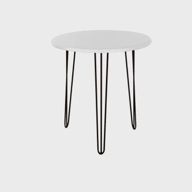Imagem de Mesa de Lateral Canto Apoio Roma Industrial Pé de Ferro Preto Tampo mdf Branco - Ahazzo Móveis