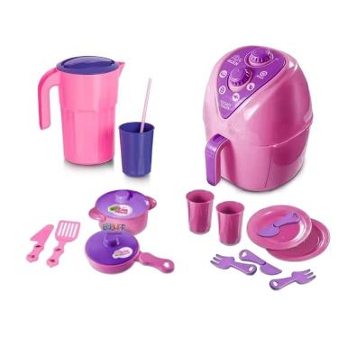 Imagem de Kit Cozinha Infantil Panelinha Air Fryer Jarra Pratinho 16Pç