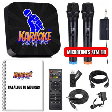 Imagem de Karaoke Party Box Preto + 2 Microfones Sem Fio + de 2000 Músicas + Catalogo Encadernado (Com Pontuação) Videoke