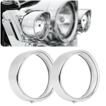Imagem de AEEAST Anel de acabamento de faróis de neblina de motocicleta cromado 11,4 cm Lâmpadas de passagem Anéis de acabamento de viseira Apto para Harley Touring Street Glide Road King Electra Glide Softail