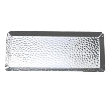 Imagem de bociloy Bandeja retangular martelada de 25 x 10 cm, bandeja decorativa de aço inoxidável, bandeja de prata para cozinha, banheiro, bar, armazenamento de toucador