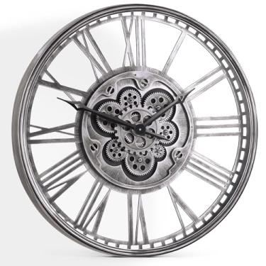 Imagem de TISEMENT Relógio de parede extragrande de fazenda de 61 cm, relógio de parede vintage com engrenagens de mudança reais/moldura de metal para sala de estar, sala de jantar, quarto, decoração de