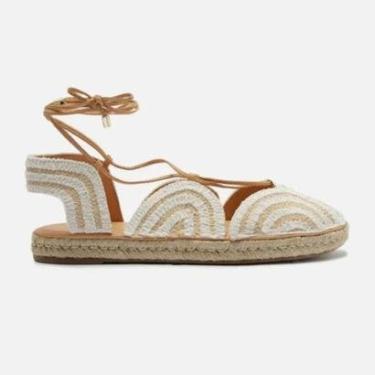 Imagem de Sandália Natural Bordada Rasteira Amarração Arezzo Feminina-Feminino