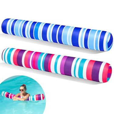 Imagem de FindUWill Pacote com 2 macarrão inflável para piscina, macarrão de piscina para adultos, macarrão grande coberto de tecido macio para lago, praia (azul e roxo)