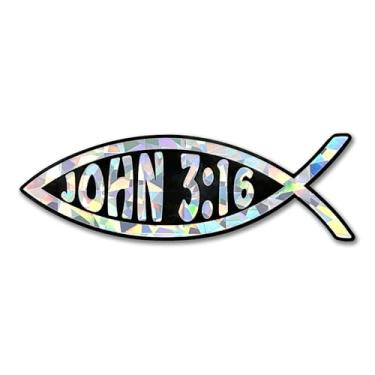 Imagem de Elektroplate Adesivo decalque refletivo prata metálica Christian Fish John 3:16 (10 x 3,6 cm) | Vinil brilhante premium para todos os climas para carro, garrafa de água, laptop, tablet, refrigerador