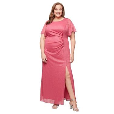 Imagem de S.L. Fashions Vestido longo formal plus size para mãe da noiva com enfeite de ombro e fenda frontal, rosa, 50