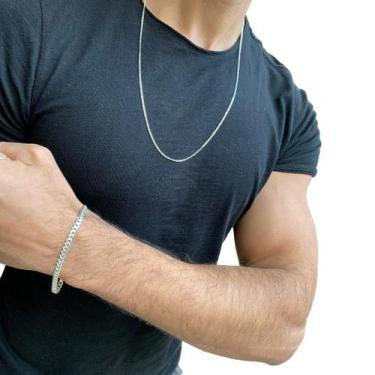 Imagem de Conjunto Correntinha Masculina Prata 925 + Pulseira Italiana 5mm - Alz
