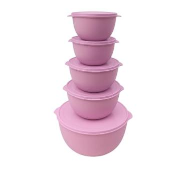 Imagem de Kit 5 Potes Plastico Redondos Bowl Livre Bpa 3 Tamanhos, Vasilha com Tampa (Rosa)
