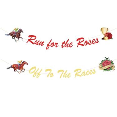 Imagem de LOONELO Kentucky Derby Banner, Corra para as Rosas, Decoração de Festa Corrida de Cavalos Fotografia de Fundo para Decoração de Festival (Marrom)