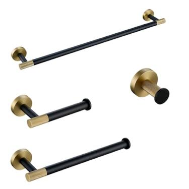 Imagem de Toalheiro montado na parede, suporte de papel dourado escovado, gancho preto fosco, suporte de escova de vaso sanitário, cores combinadas, suporte de papel (kit 60)